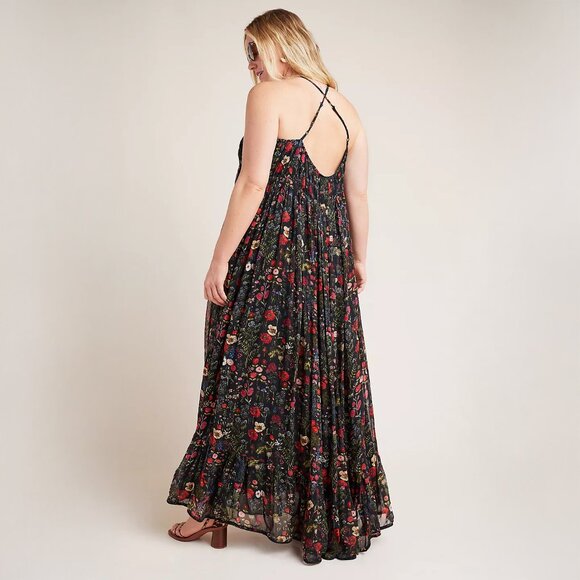 Anthropologie Payal Jain Massima Pleated Maxi Dress in Black Motif - sz 1X - Picture 3 of 14